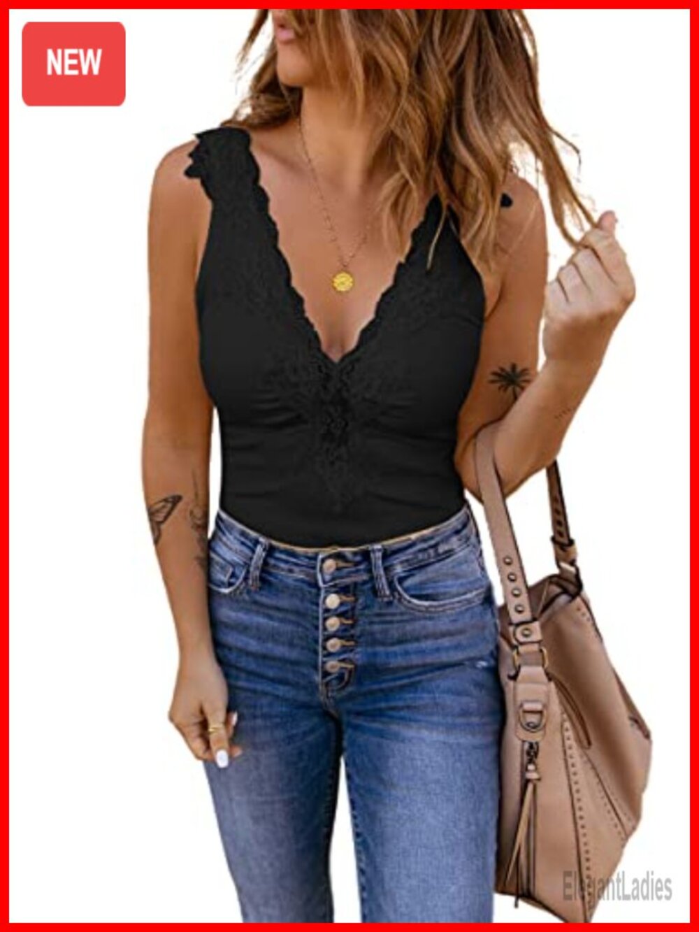 Womens Lace Patchwork Deep V Neck Knit Tank Top Sleeveless Camisole Summer